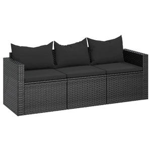 vidaXL 3 Seat Patio Sofa Outdoor Conversation Sofa with Cushions Poly Rattan-1