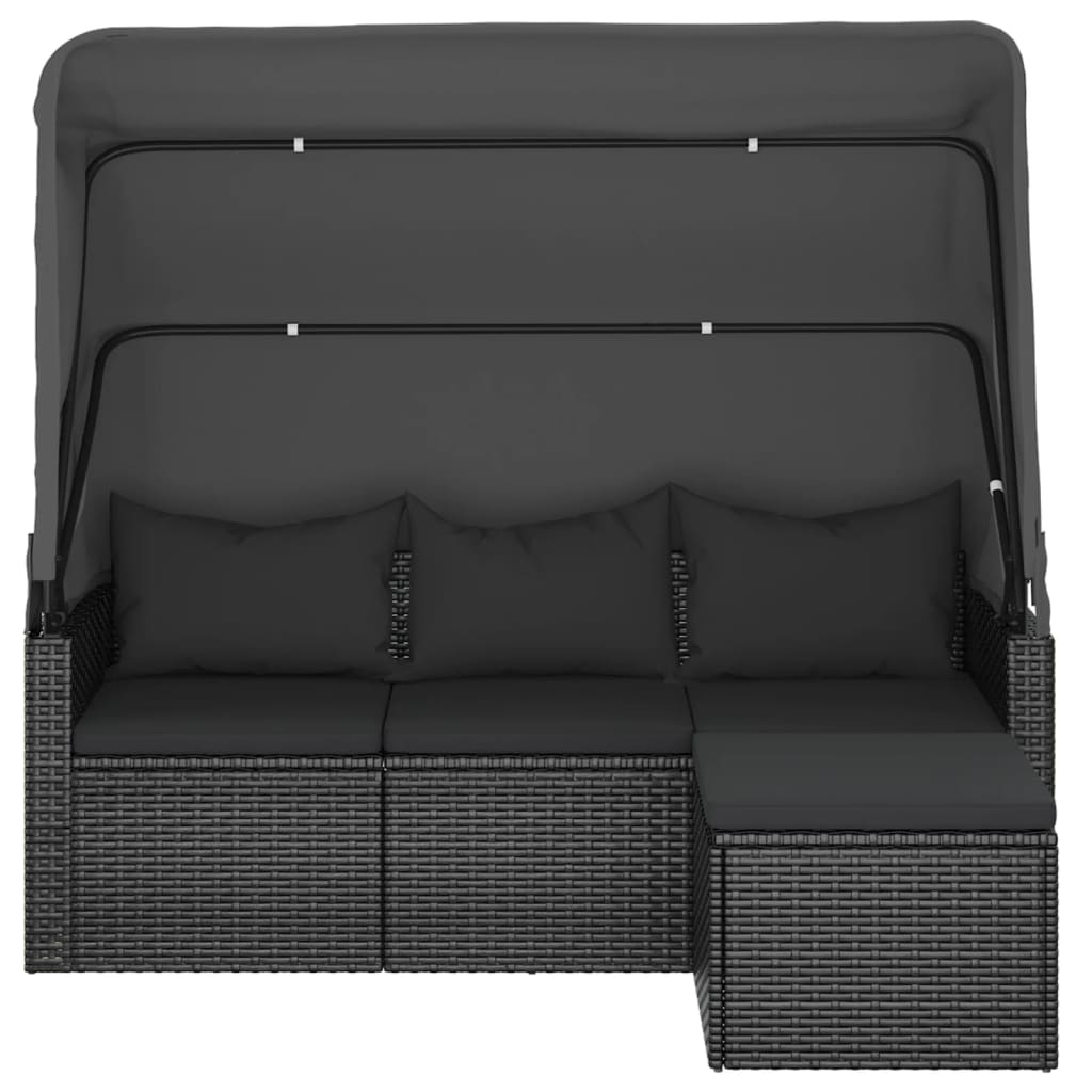 vidaXL 3-Seater Patio Sofa with Roof and Footstool Garden Couch Poly Rattan-3