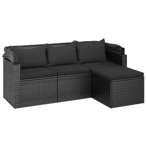 vidaXL 3-Seater Patio Sofa with Roof and Footstool Garden Couch Poly Rattan-6