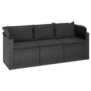 vidaXL 3-Seater Patio Sofa with Roof and Footstool Garden Couch Poly Rattan-7