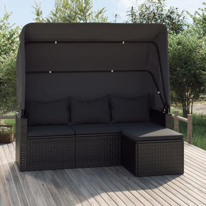 vidaXL 3-Seater Patio Sofa with Roof and Footstool Garden Couch Poly Rattan-1