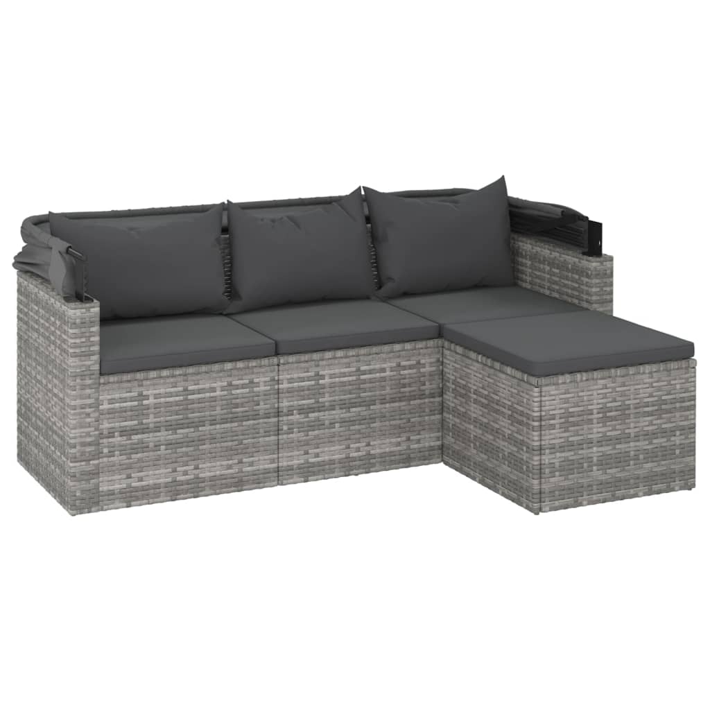 vidaXL 3-Seater Patio Sofa with Roof and Footstool Garden Couch Poly Rattan-14