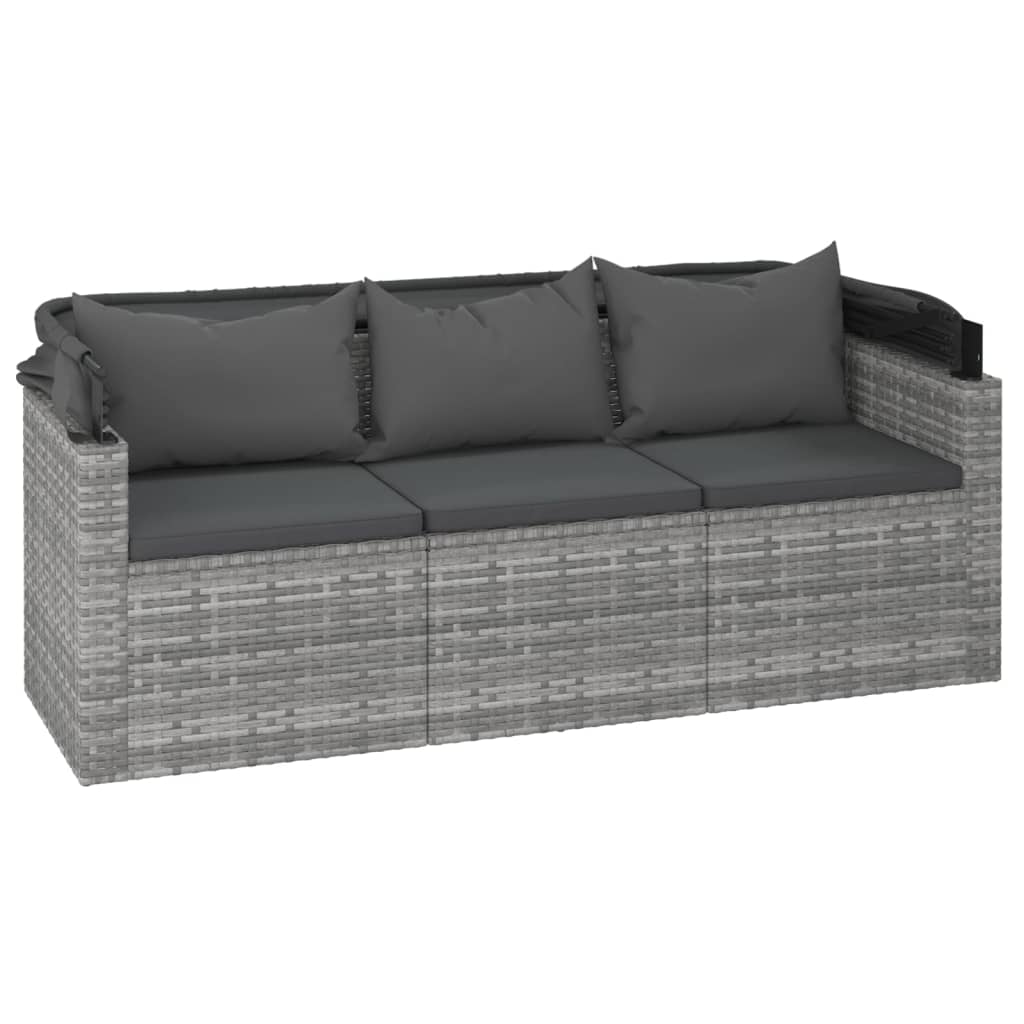 vidaXL 3-Seater Patio Sofa with Roof and Footstool Garden Couch Poly Rattan-15