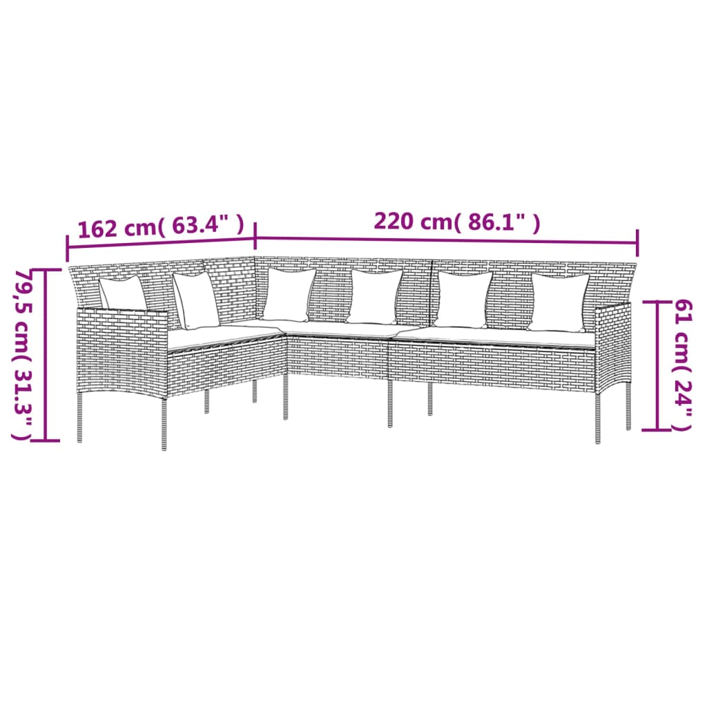 vidaXL L-shaped Patio Sofa with Cushions Outdoor Conversation Poly Rattan-2