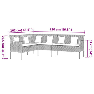 vidaXL L-shaped Patio Sofa with Cushions Outdoor Conversation Poly Rattan-2