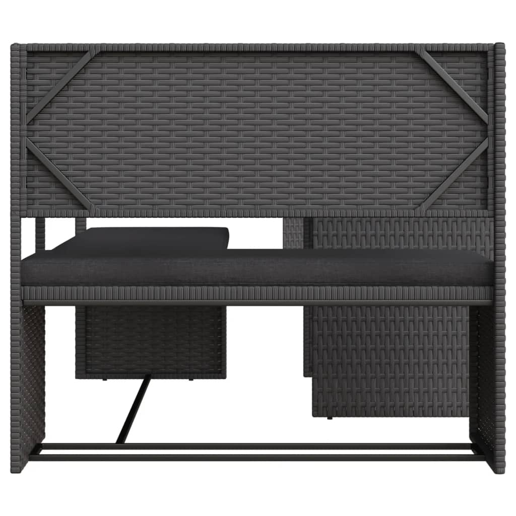 vidaXL Patio Sofa with Table and Cushions L-Shaped Outdoor Garden Poly Rattan-11