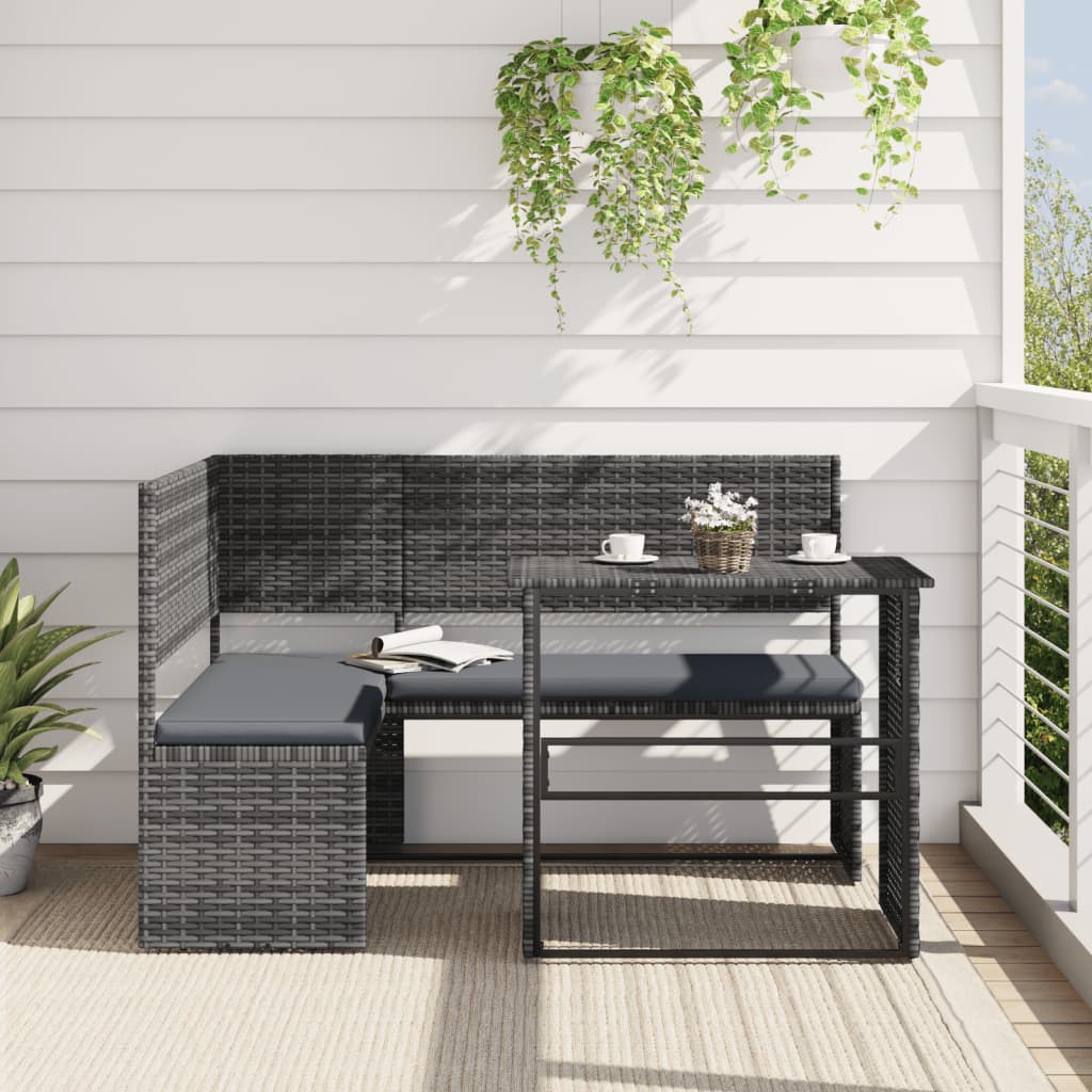 vidaXL Patio Sofa with Table and Cushions L-Shaped Outdoor Garden Poly Rattan-16