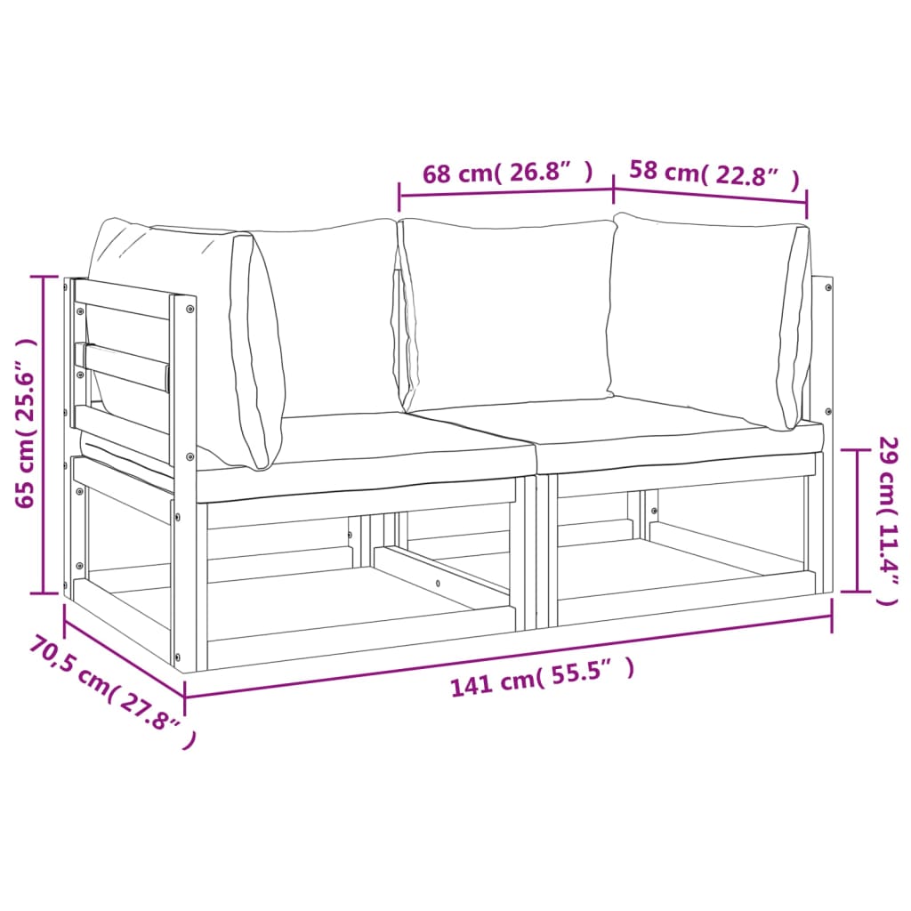 vidaXL Sectional Corner Sofas 2 pcs with Taupe Cushions Solid Wood Acacia-6