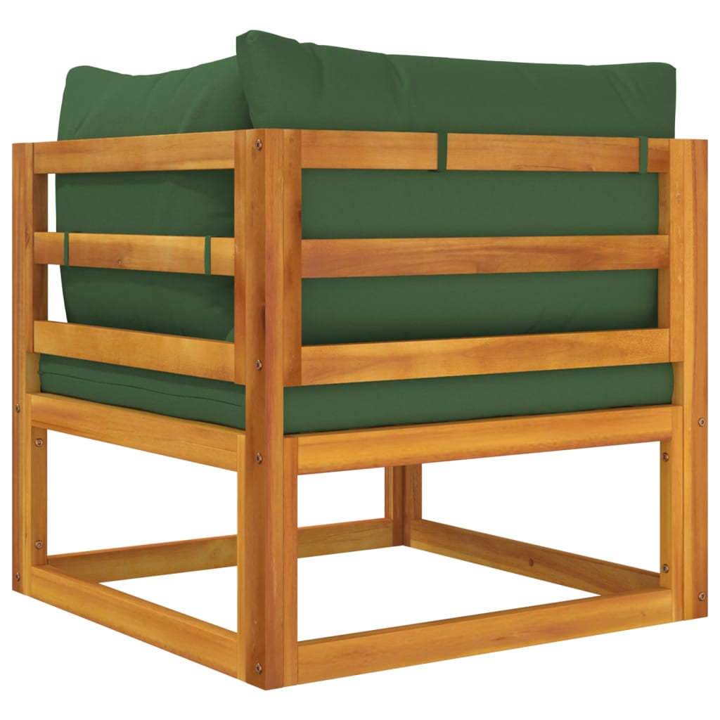 vidaXL Sectional Corner Sofa with Green Cushions Solid Wood Acacia-4