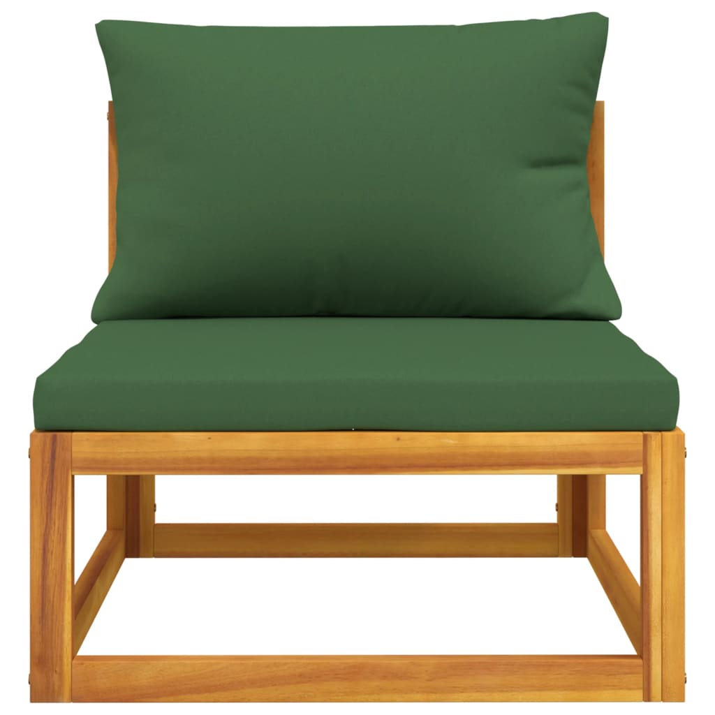 vidaXL Patio Middle Sofa with Green Cushions Solid Wood Acacia-1