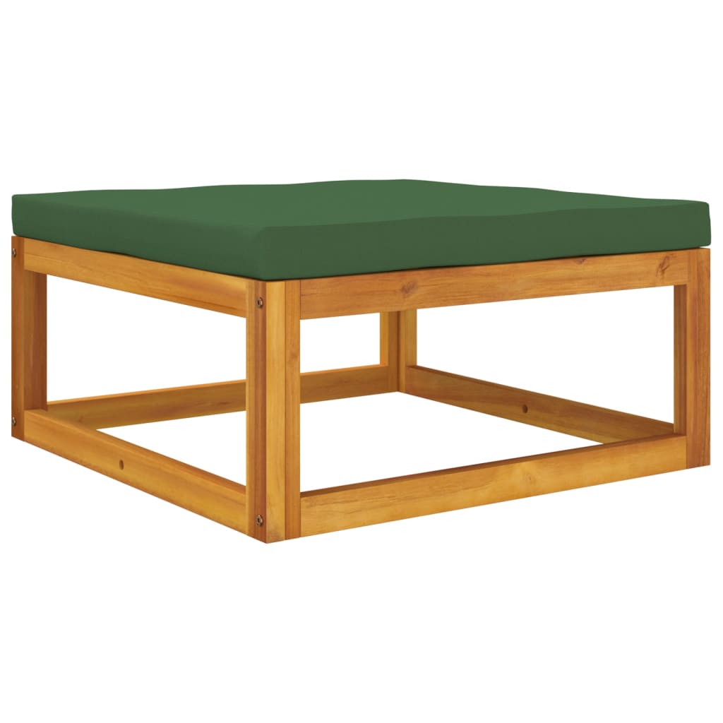 vidaXL Patio Footrest with Green Cushion Solid Wood Acacia-3