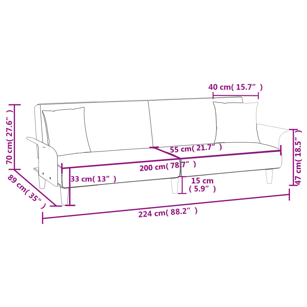 vidaXL Sofa Bed with Armrests Fabric Sofa Recliner Sleeper Sofa Daybed Couch-7