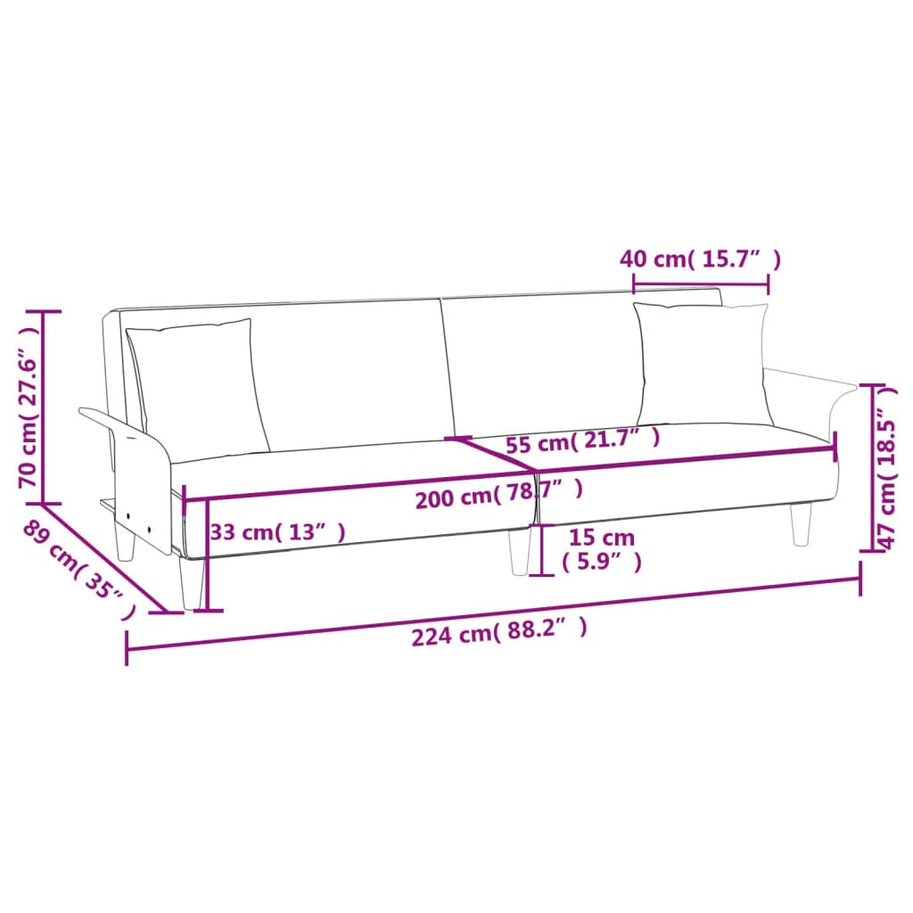 vidaXL Sofa Bed with Armrests Fabric Sofa Recliner Sleeper Sofa Daybed Couch-1