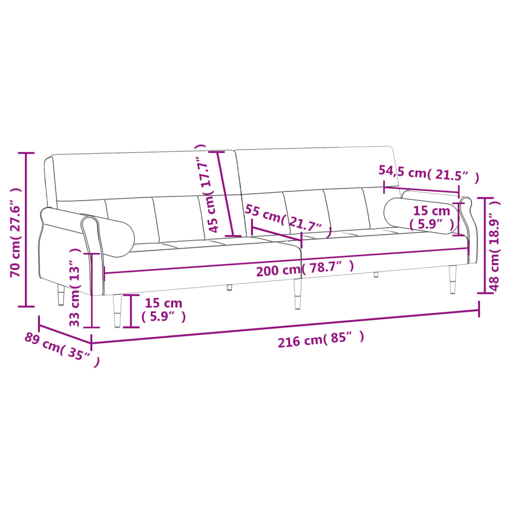 vidaXL Sofa Bed Loveseat Convertible Sofa Bed with Cushions for Studio Velvet-18