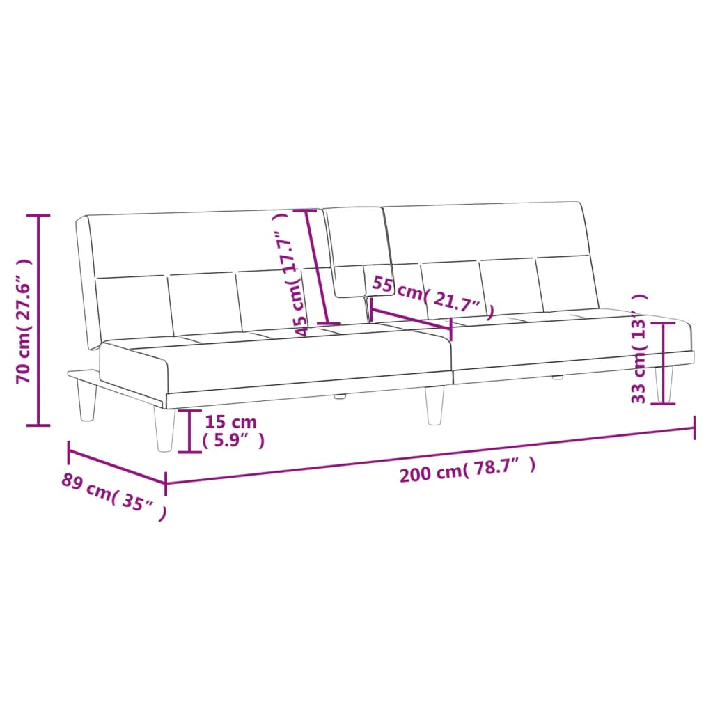 vidaXL Sofa Bed Convertible Sofa Bed with Cup Holders for Living Room Fabric-13