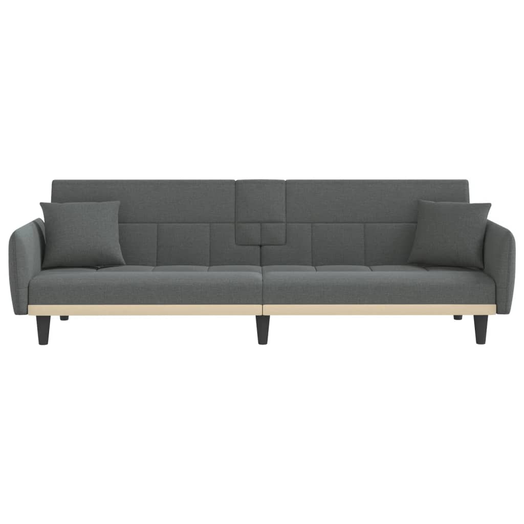 vidaXL Sofa Bed with Cup Holders Black Fabric-18