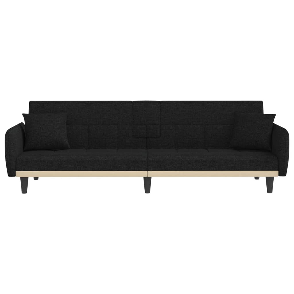 vidaXL Sofa Bed with Cup Holders Black Fabric-17