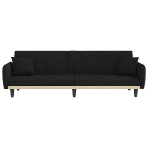 vidaXL Sofa Bed with Cup Holders Black Fabric-17