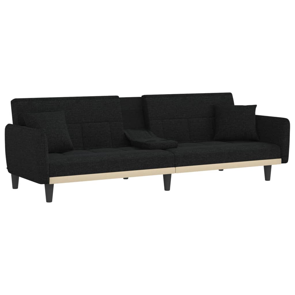 vidaXL Sofa Bed with Cup Holders Black Fabric-19