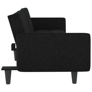 vidaXL Sofa Bed with Cup Holders Black Fabric-21