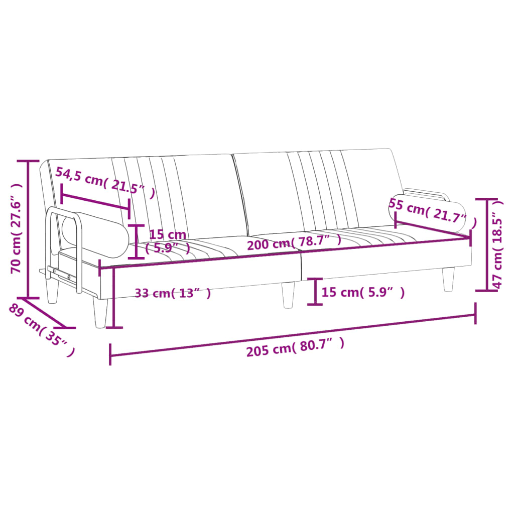 vidaXL Sofa Bed with Armrests Couch Recliner Loveseat Folding Daybed Velvet-58