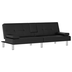 vidaXL Sofa Bed Foldable Sleeper Sofa Couch Bed with Cup Holders Faux Leather-4