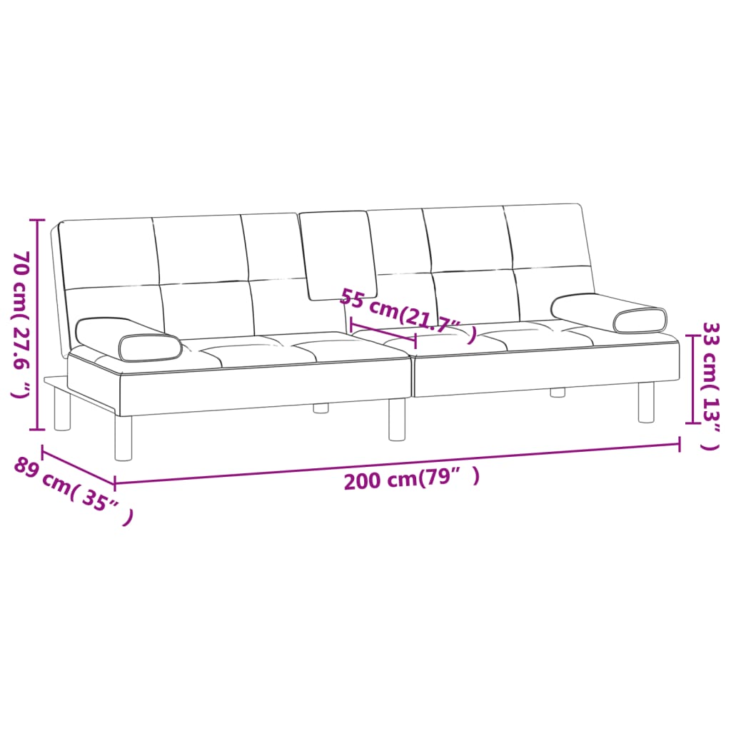 vidaXL Sofa Bed Foldable Sleeper Sofa Couch Bed with Cup Holders Faux Leather-7