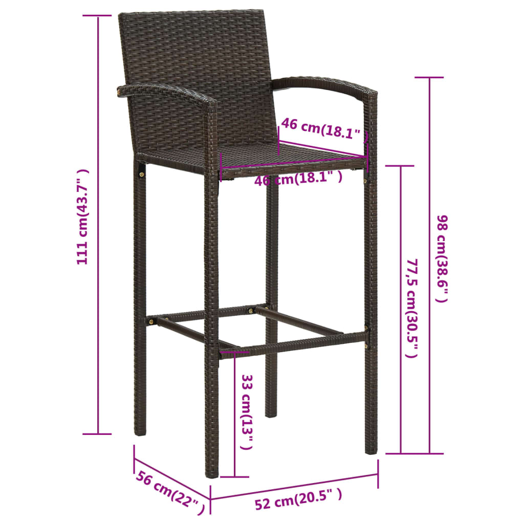 vidaXL Bar Stool Counter Height Bar Stool Patio Rattan Furniture Poly Rattan-7