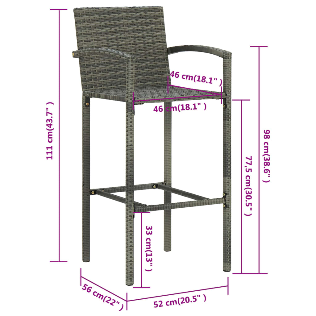 vidaXL Bar Stool Counter Height Bar Stool Patio Rattan Furniture Poly Rattan-1