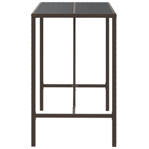 vidaXL Bar Table with Glass Top Black 43.3"x27.6"x43.3" Poly Rattan-9