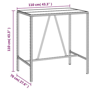 vidaXL Bar Table with Glass Top Black 43.3"x27.6"x43.3" Poly Rattan-17