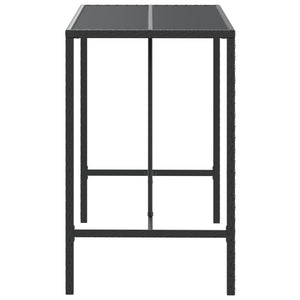 vidaXL Bar Table with Glass Top Black 43.3"x27.6"x43.3" Poly Rattan-23