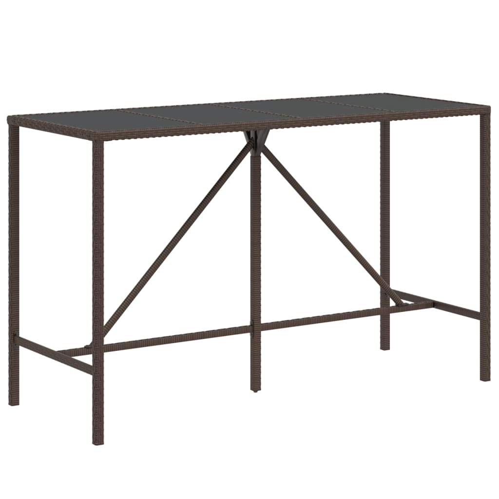 vidaXL Bar Table with Glass Top Black 43.3"x27.6"x43.3" Poly Rattan-24