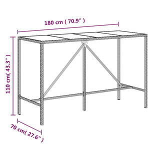 vidaXL Bar Table with Glass Top Black 43.3"x27.6"x43.3" Poly Rattan-32