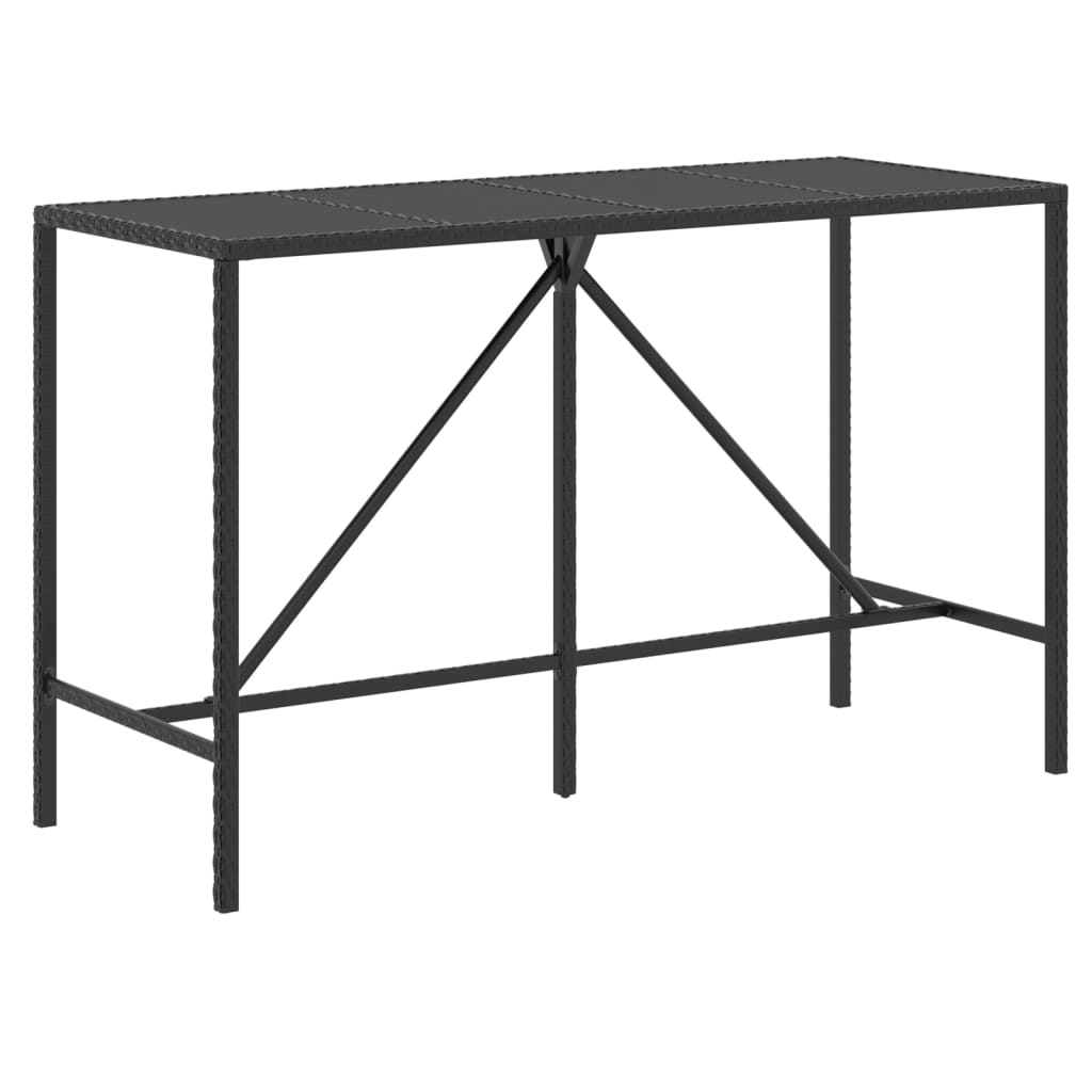 vidaXL Bar Table with Glass Top Black 43.3"x27.6"x43.3" Poly Rattan-8