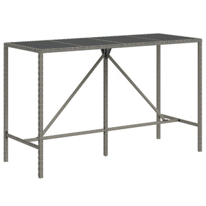 vidaXL Bar Table with Glass Top Black 43.3"x27.6"x43.3" Poly Rattan-3