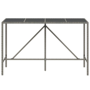 vidaXL Bar Table with Glass Top Black 43.3"x27.6"x43.3" Poly Rattan-18