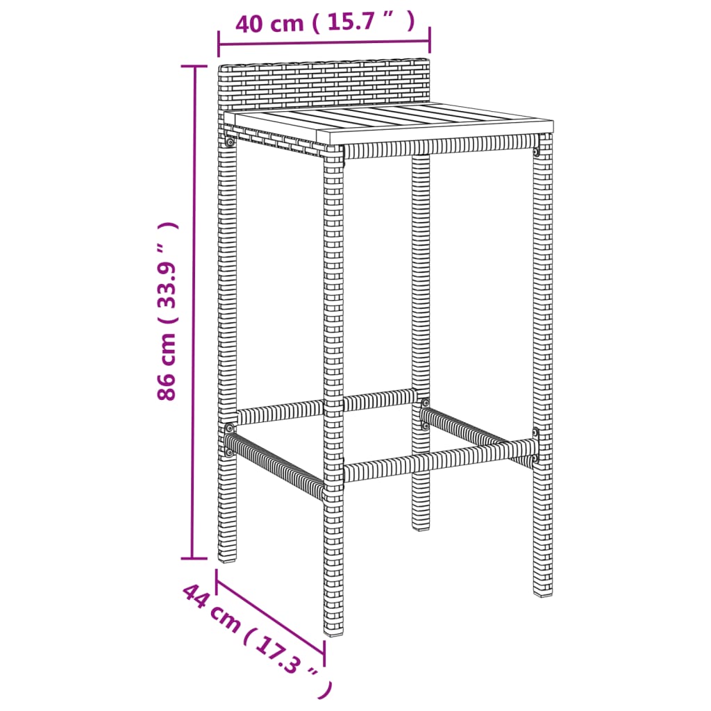 vidaXL Bar Stool Counter Height Bar Stool Poly Rattan and Solid Wood Acacia-13