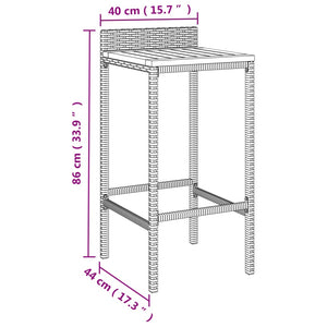 vidaXL Bar Stool Counter Height Bar Stool Poly Rattan and Solid Wood Acacia-13