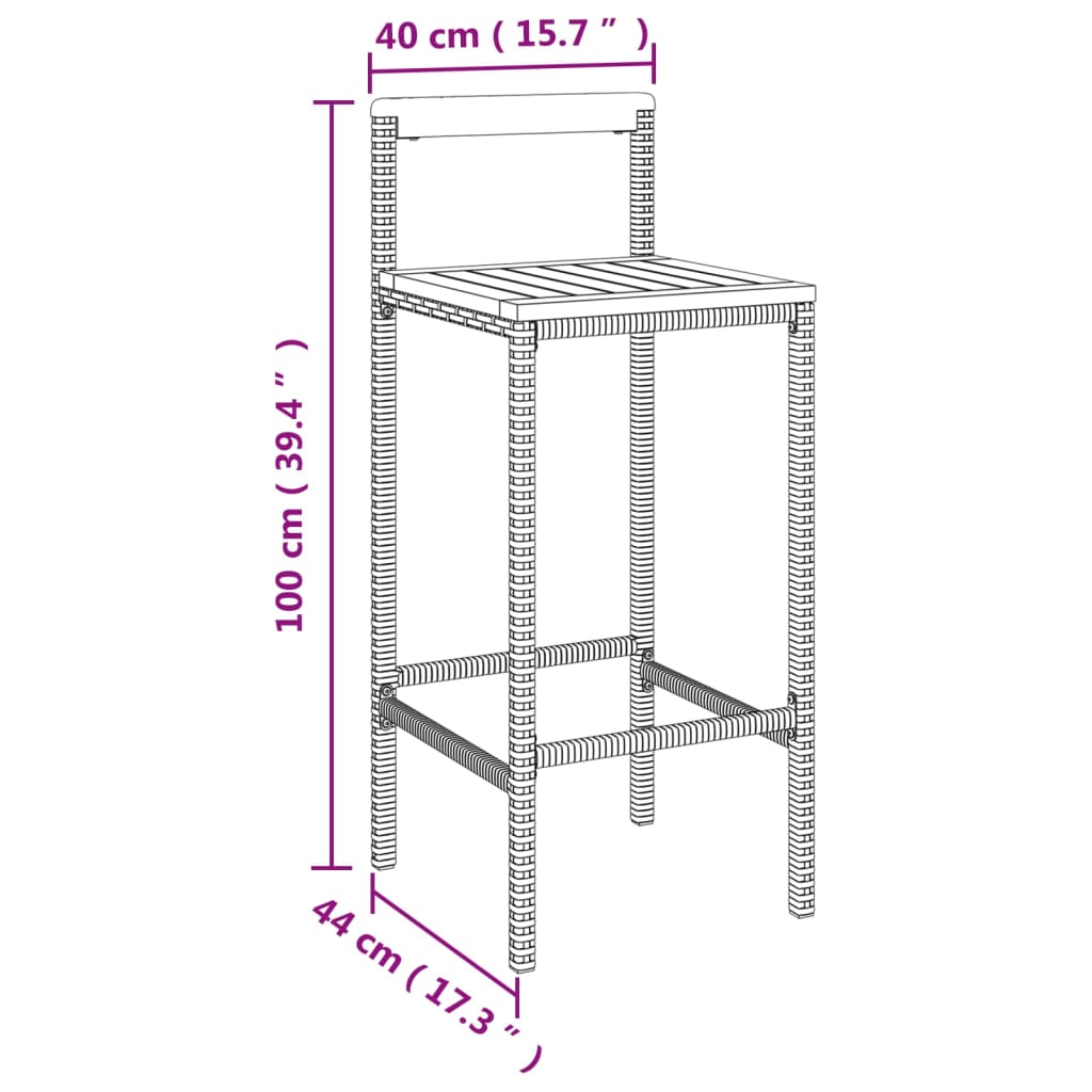 vidaXL Bar Stool Counter Height Bar Stool Poly Rattan and Solid Wood Acacia-27