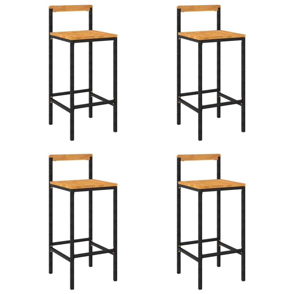 vidaXL Bar Stool Counter Height Bar Stool Poly Rattan and Solid Wood Acacia-16