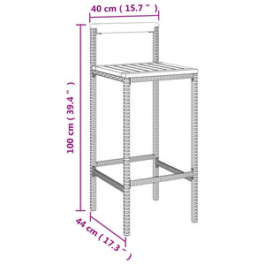 vidaXL Bar Stool Counter Height Bar Stool Poly Rattan and Solid Wood Acacia-40