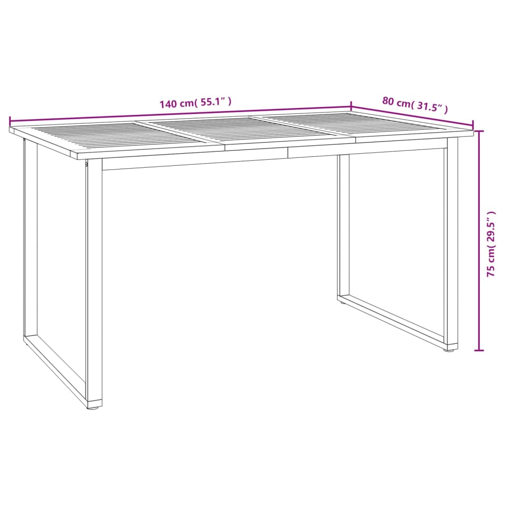 vidaXL Patio Table Dining Table with U-shaped Legs for Porch Solid Wood Acacia-34