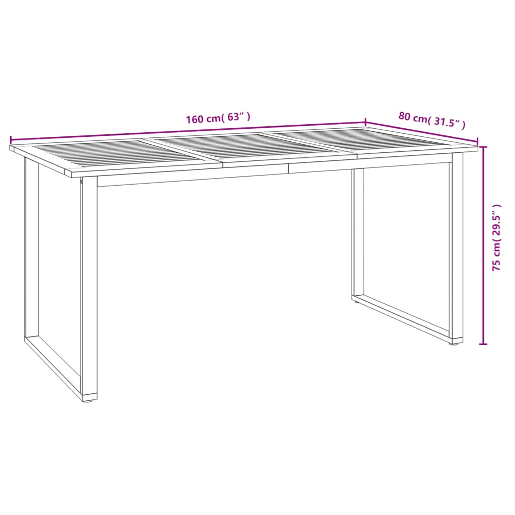 vidaXL Patio Table Dining Table with U-shaped Legs for Porch Solid Wood Acacia-9