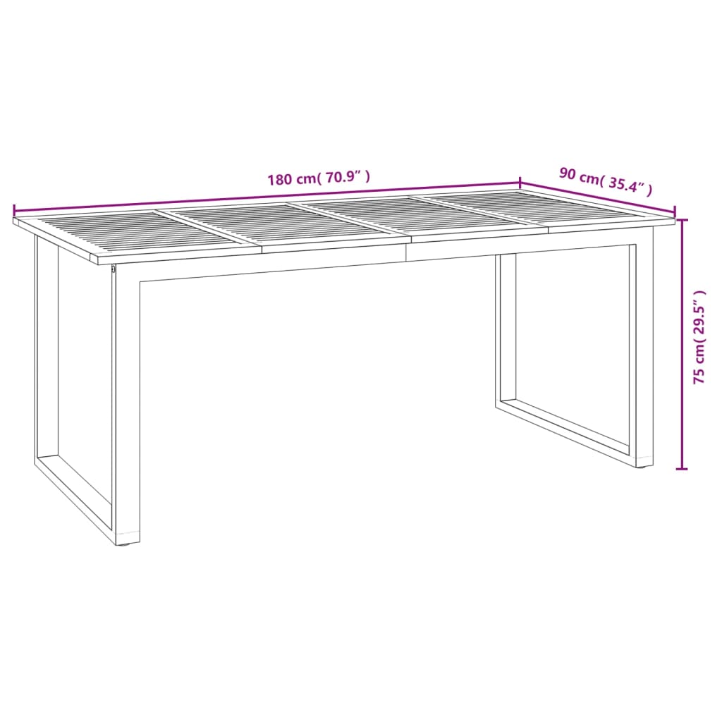 vidaXL Patio Table Dining Table with U-shaped Legs for Porch Solid Wood Acacia-3