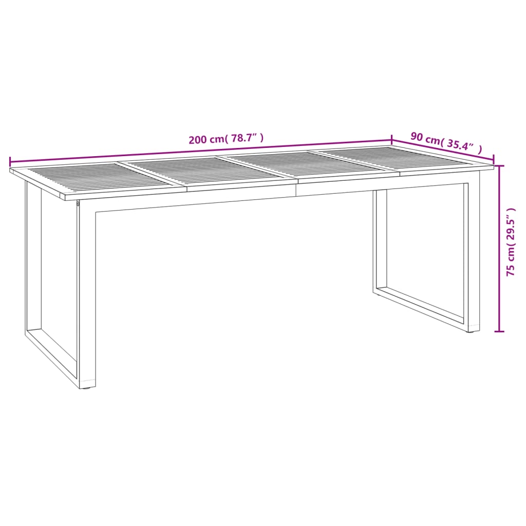 vidaXL Patio Table Dining Table with U-shaped Legs for Porch Solid Wood Acacia-35