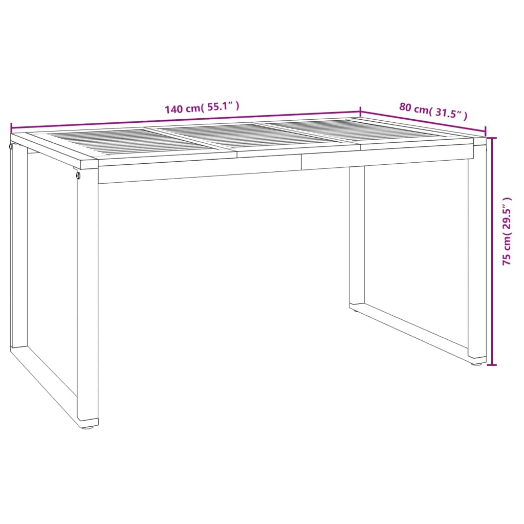 vidaXL Patio Table with U-shaped Legs 55.1"x31.5"x29.5" Solid Wood Acacia-12