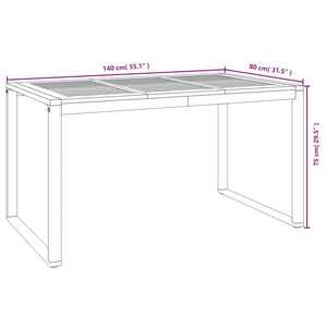 vidaXL Patio Table with U-shaped Legs 55.1"x31.5"x29.5" Solid Wood Acacia-12