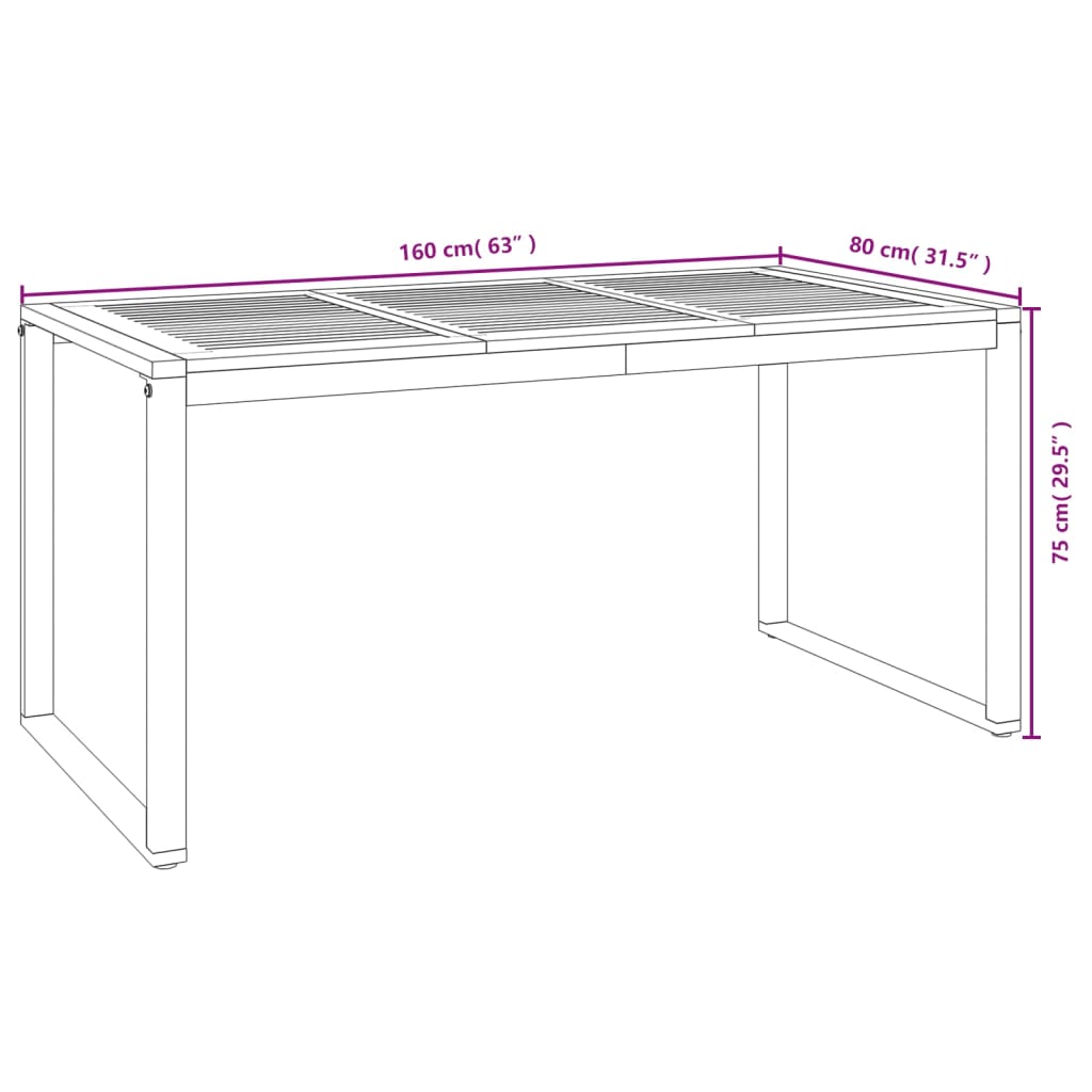 vidaXL Patio Table with U-shaped Legs 55.1"x31.5"x29.5" Solid Wood Acacia-9