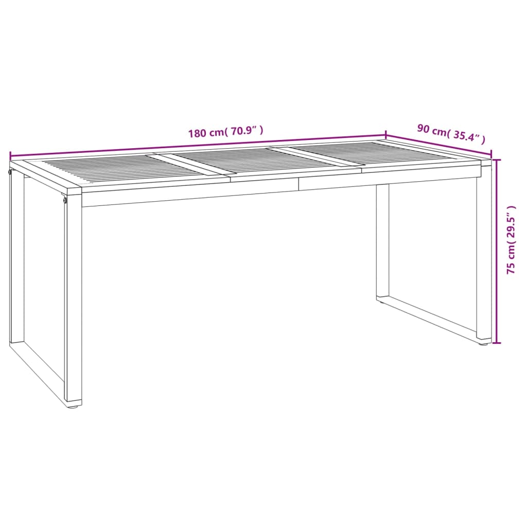 vidaXL Patio Table with U-shaped Legs 55.1"x31.5"x29.5" Solid Wood Acacia-3